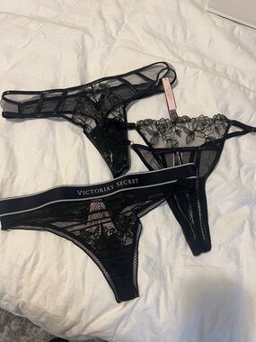 Victoria's Secret Black Lace Panty Trio - Medium